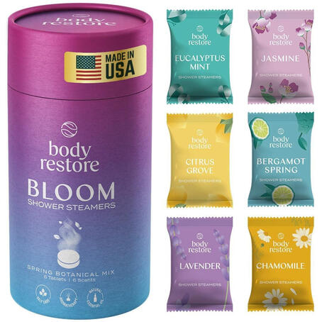Body Restore Shower Steamers – 6 Pack Transform your shower into a spa with these essential oil-infused steamers.