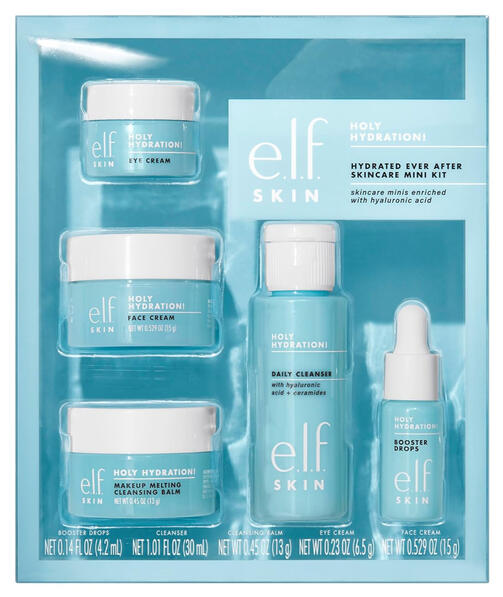 e.l.f. SKIN Holy Hydration! Skincare Mini Kit A travel-friendly set including cleanser, makeup remover, moisturizer, and eye cream.
